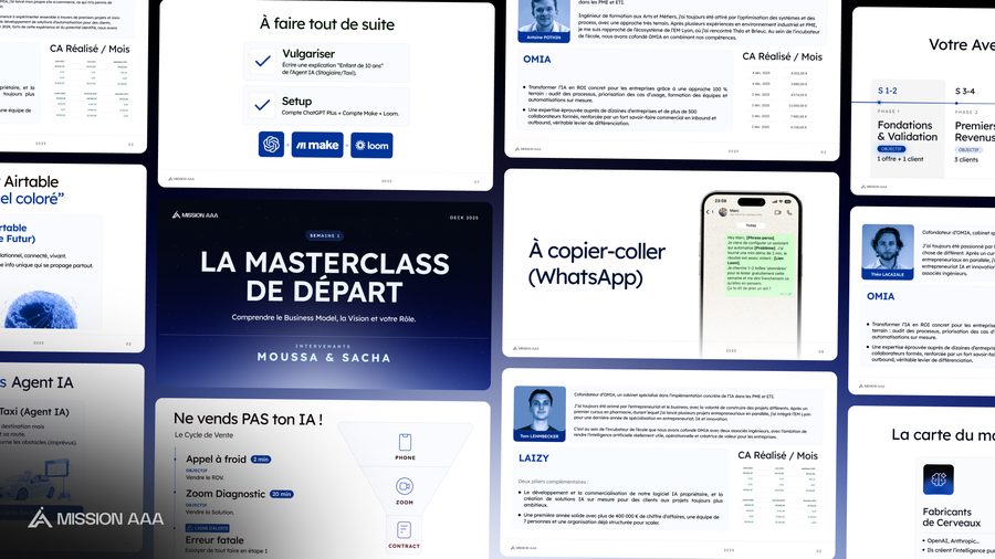 Masterclass presentation slides for Mission AAA, covering the business model, sales cycle and tooling.